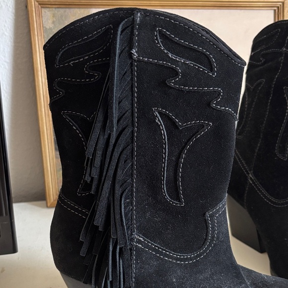 Dolce Vita Liona 6.5US Black Suede Fringe Western Ankle Boots embroidered - Picture 3 of 6